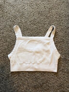 aerie White Ribbed Crop Tank